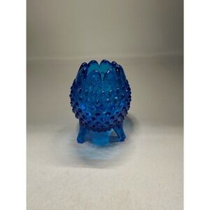 Vintage Fenton Colonial Blue Hobnail Glass Vase Three Footed Egg Shaped